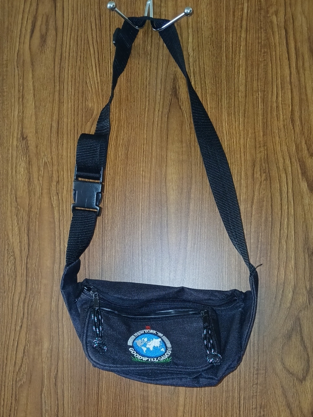 Black Men's Waist Bag with Front Zip and Adjustable Strap